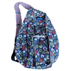 KAVU Rope Bag Floral Canvas Sling Backpack Navy Blue Red Pink Boho Outdoor